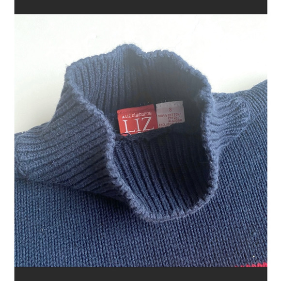 SOLD 90s Vintage Cotton Classic American Flag Mock Turtleneck Cropped Sweater - Picture 6 of 9